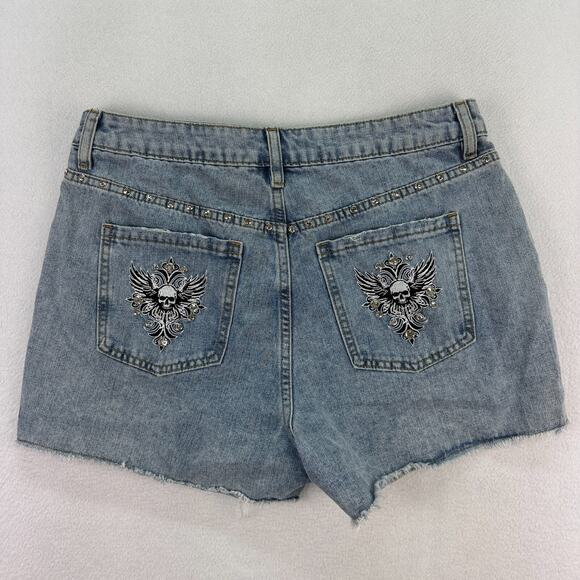 Hot Topic Blue Jean Shorts with Skull Embroidery - Picture 1 of 11